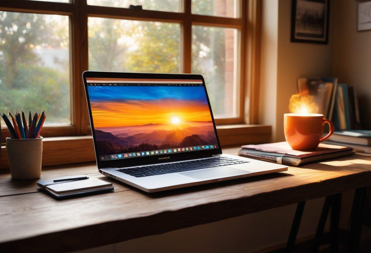 A visually engaging workspace featuring a laptop on a wooden desk surrounded by inspiring books, notepads, and a steaming cup of coffee. The background shows a world map highlighting global connections in blogging and content creation, with quotes about creativity and effective communication scattered around. Bright sunlight filters through a window, illuminating the scene, creating a sense of motivation and inspiration. super-realistic. vibrant colors. warm ambiance.